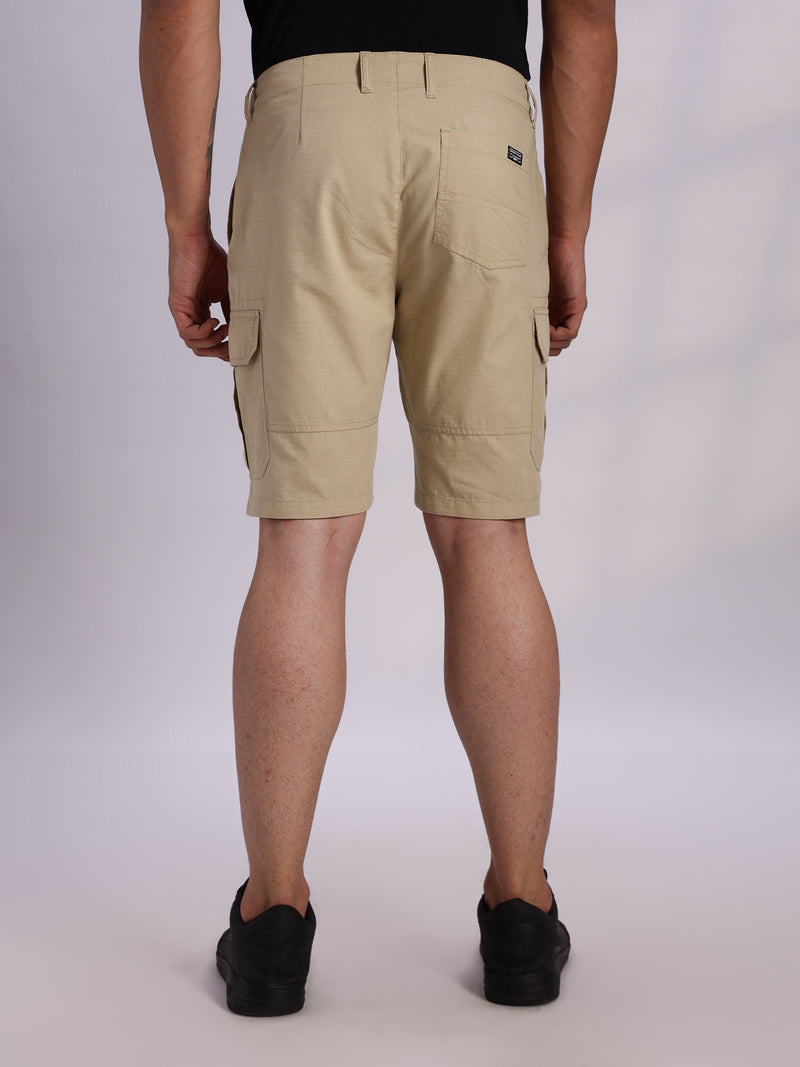 Thomas Scott Men Beige Mid-Rise Regular Fit Solid Woven Cargo Shorts