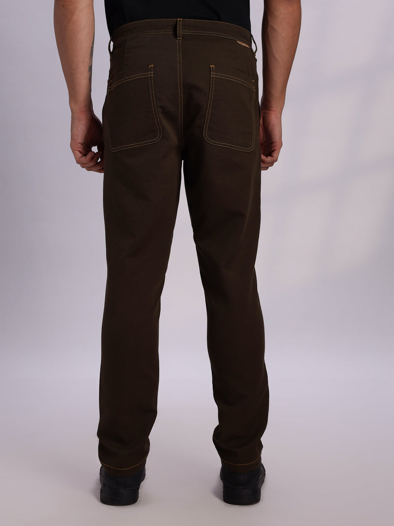 Thomas Scott Men DarkOlive Mid-Rise Straight Fit Woven Trouser