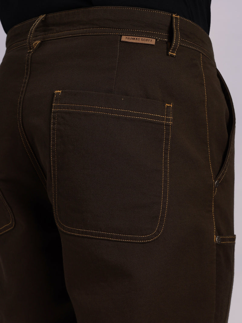 Thomas Scott Men DarkOlive Mid-Rise Straight Fit Woven Trouser