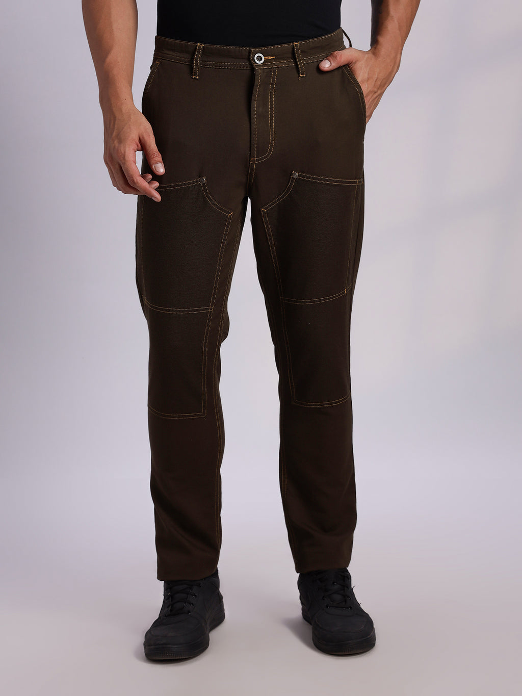 Thomas Scott Men DarkOlive Mid-Rise Straight Fit Woven Trouser