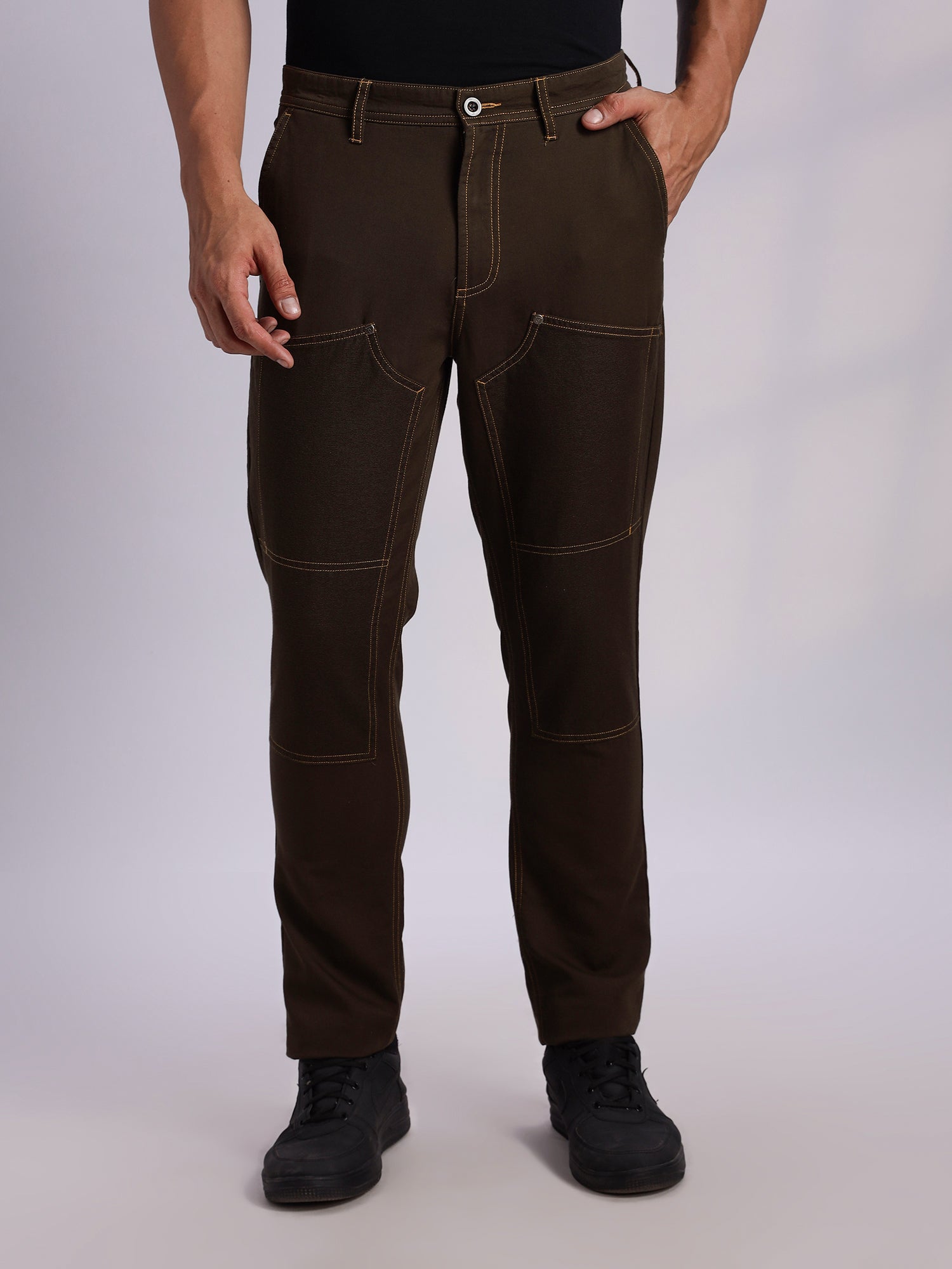 Thomas Scott Men DarkOlive Mid-Rise Straight Fit Woven Trouser