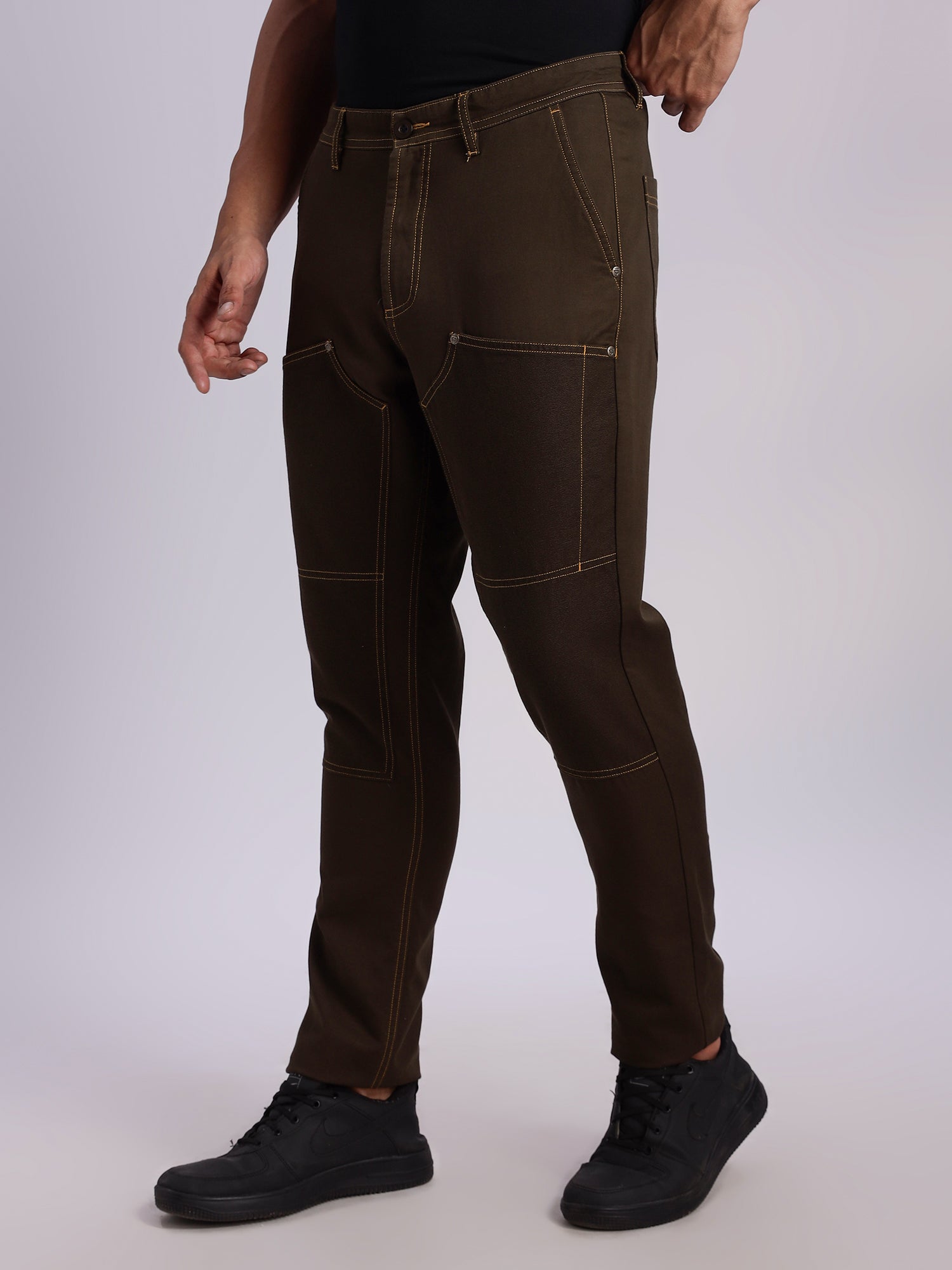Thomas Scott Men DarkOlive Mid-Rise Straight Fit Woven Trouser