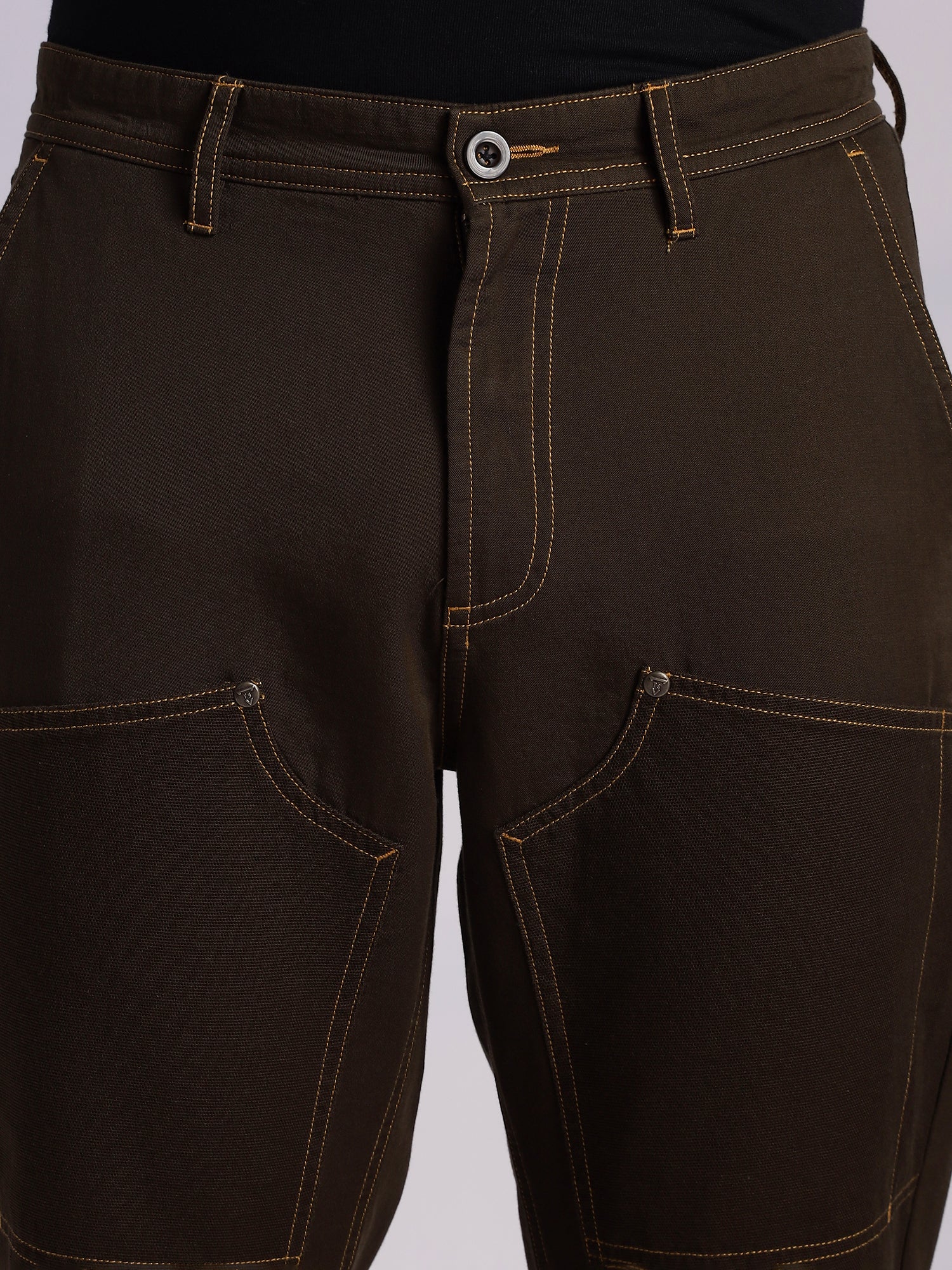 Thomas Scott Men DarkOlive Mid-Rise Straight Fit Woven Trouser