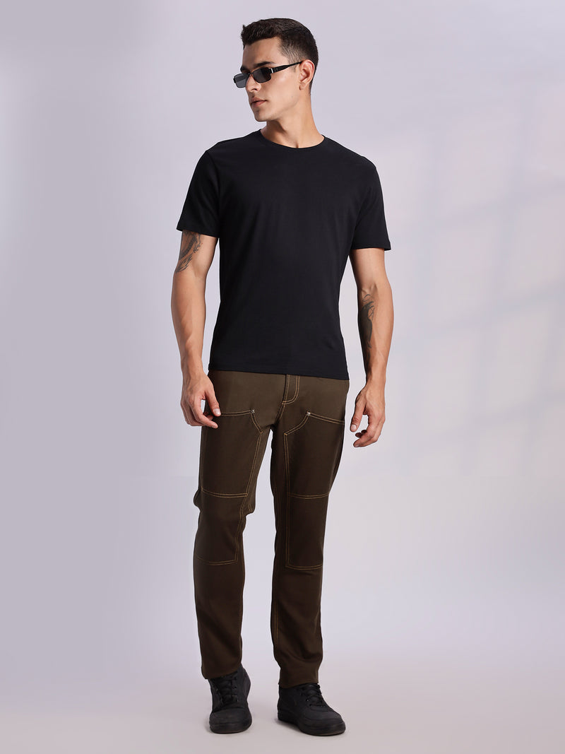 Thomas Scott Men DarkOlive Mid-Rise Straight Fit Woven Trouser
