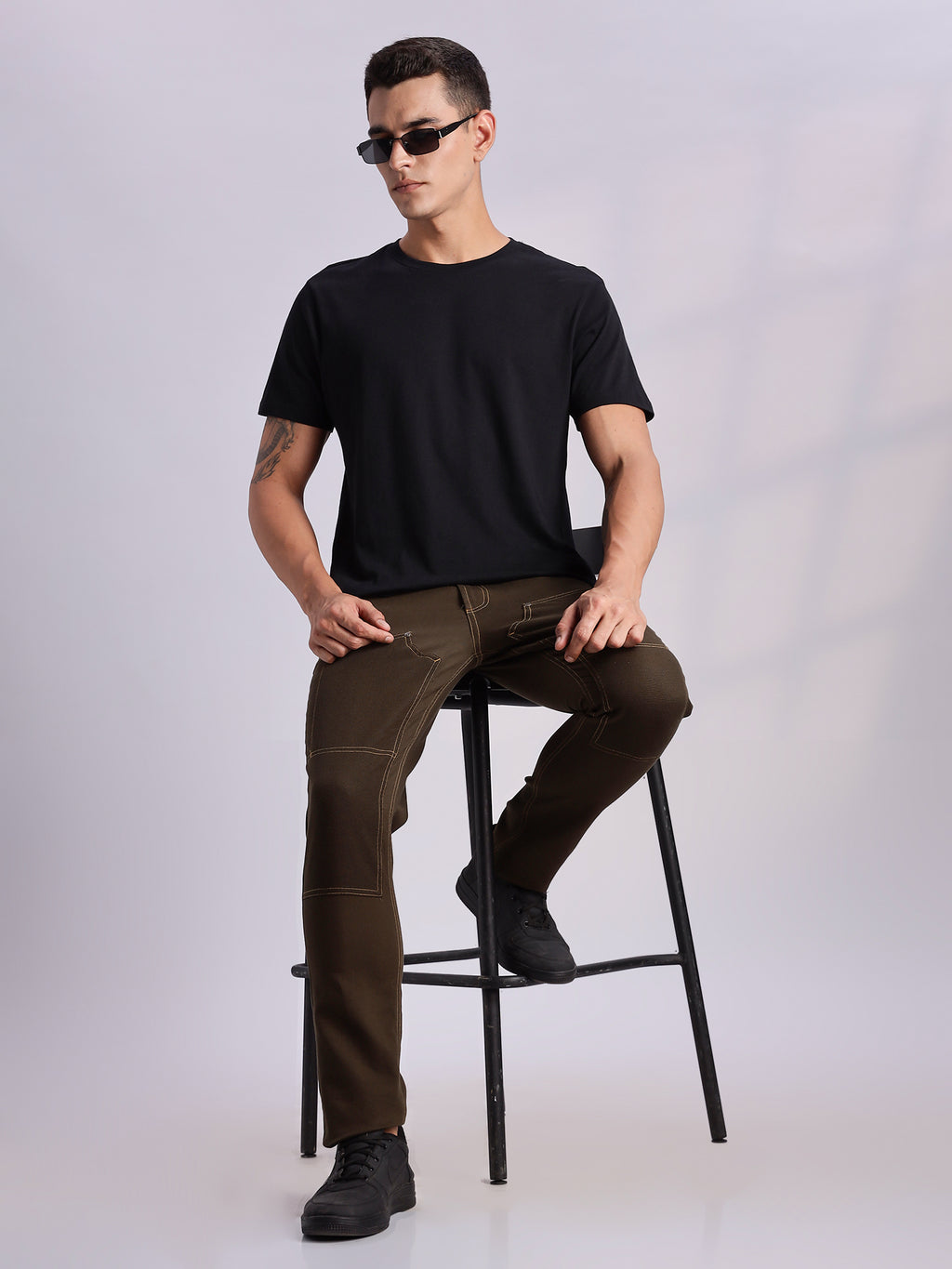 Thomas Scott Men DarkOlive Mid-Rise Straight Fit Woven Trouser