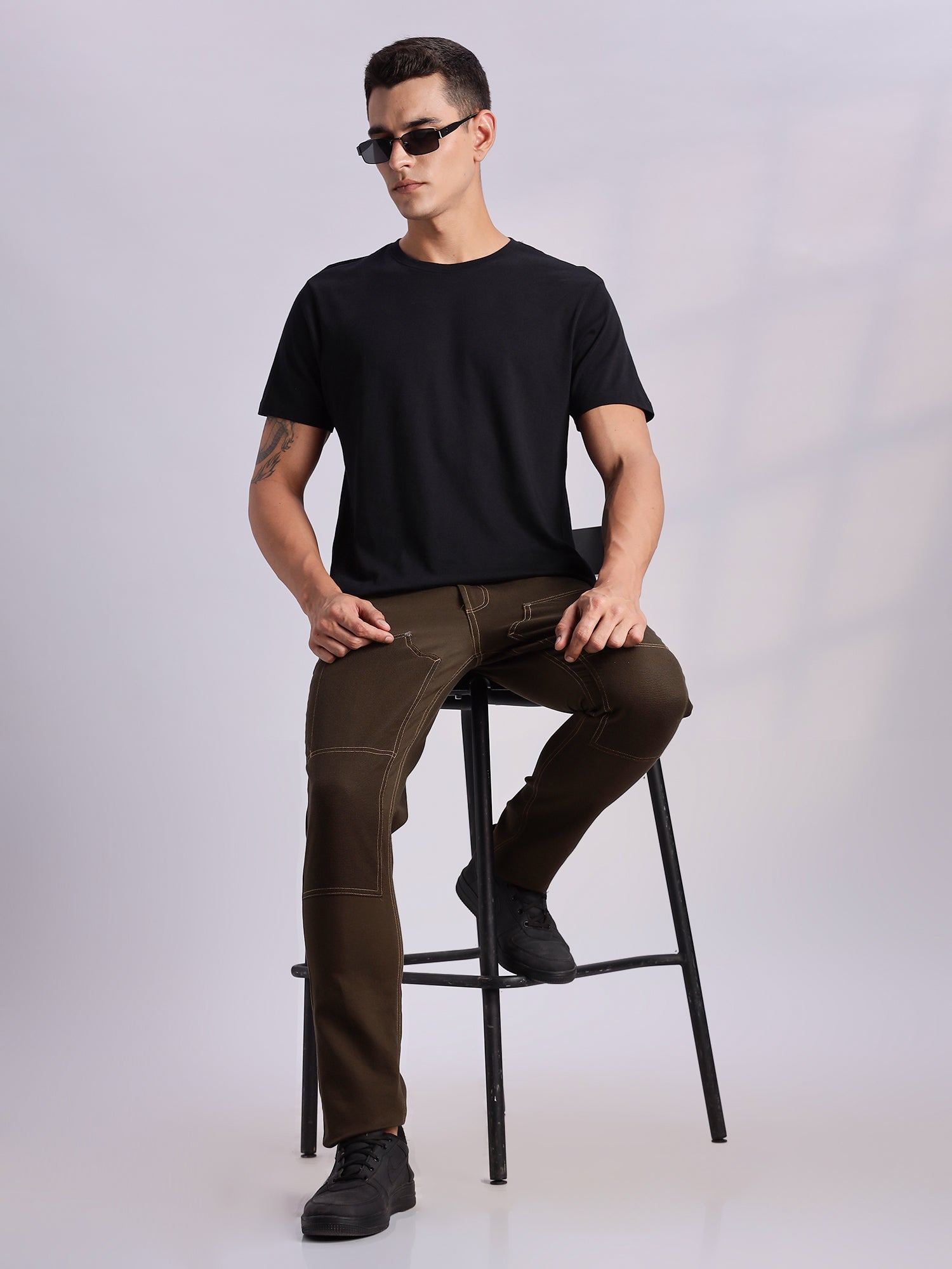 Thomas Scott Men DarkOlive Mid-Rise Straight Fit Woven Trouser
