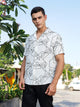 Thomas Scott Men White Regular Fit Short Sleeves Spread Collar Embroidered Shirt