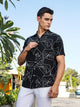 Thomas Scott Men Black Regular Fit Short Sleeves Spread Collar Embroidered Shirt