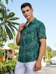 Thomas Scott Men Green Regular Fit Short Sleeves Spread Collar Embroidered Shirt