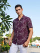 Thomas Scott Men Wine Regular Fit Short Sleeves Spread Collar Embroidered Shirt