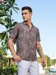 Thomas Scott Men Brown Regular Fit Short Sleeves Spread Collar Embroidered Shirt