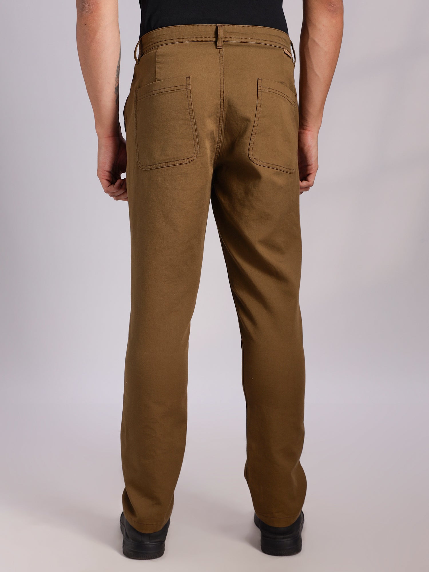 Thomas Scott Men Khaki Mid-Rise Straight Fit Woven Trouser
