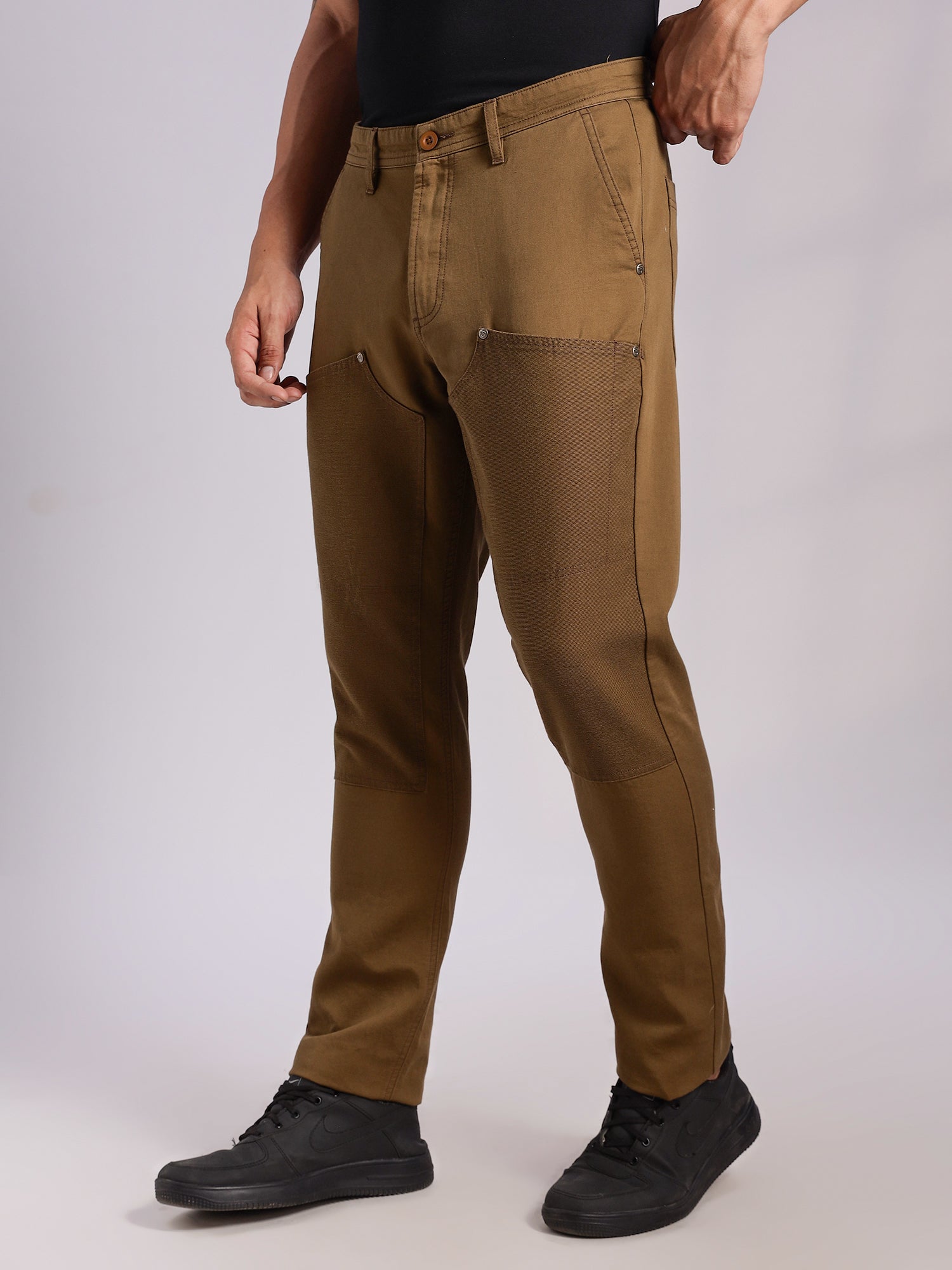 Thomas Scott Men Khaki Mid-Rise Straight Fit Woven Trouser