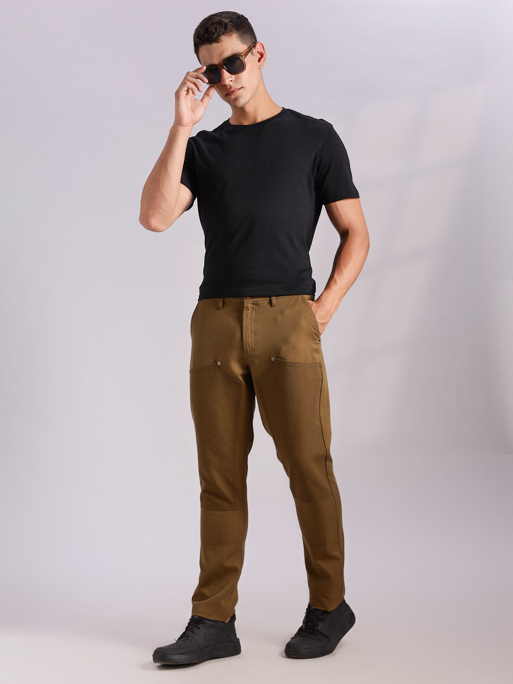 Thomas Scott Men Khaki Mid-Rise Straight Fit Woven Trouser