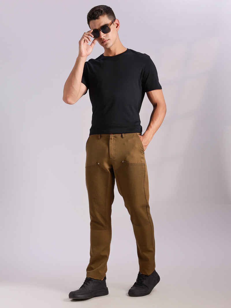 Thomas Scott Men Khaki Mid-Rise Straight Fit Woven Trouser