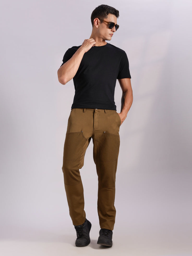 Thomas Scott Men Khaki Mid-Rise Straight Fit Woven Trouser
