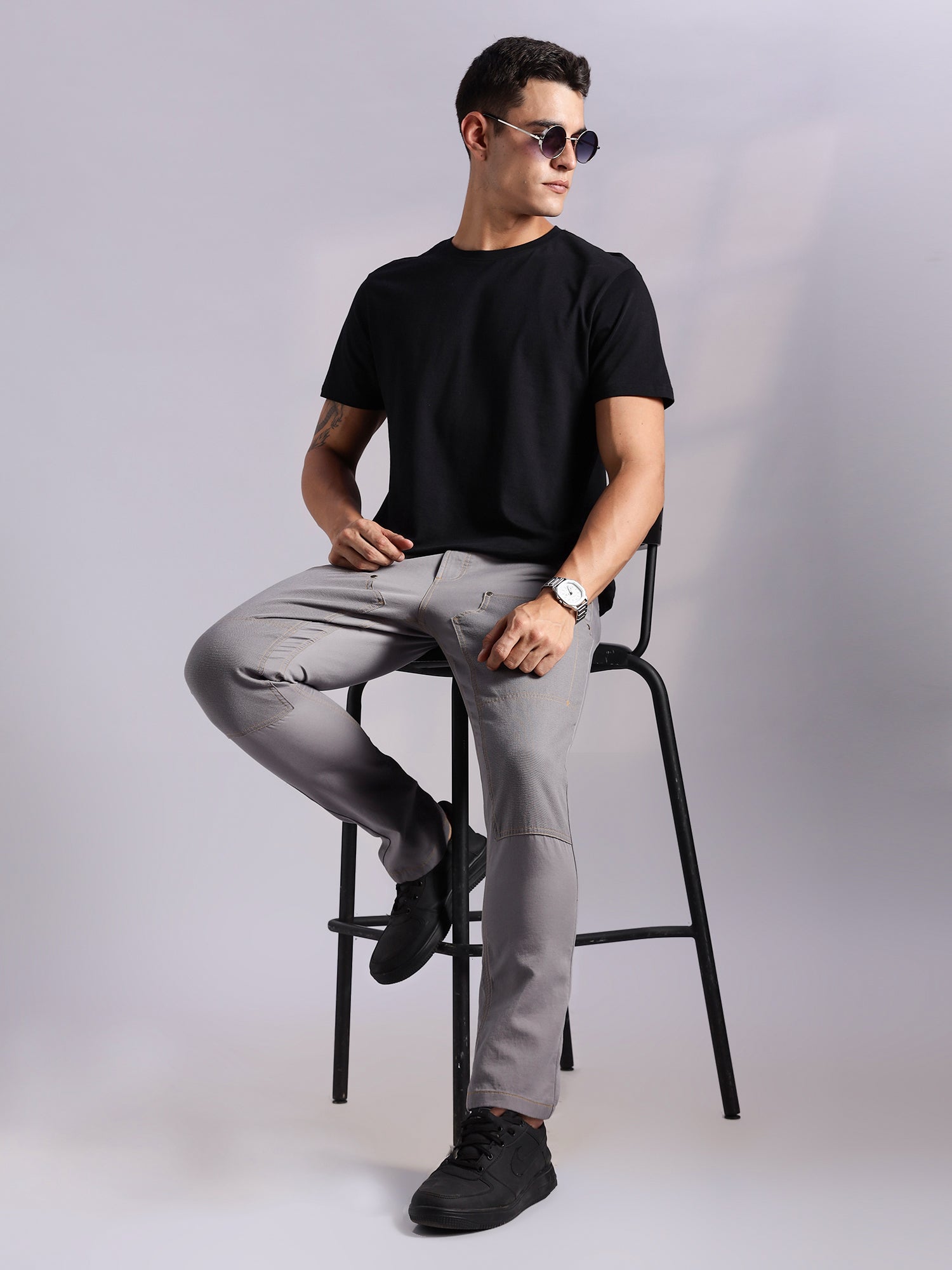 Thomas Scott Men Grey Mid-Rise Straight Fit Woven Trouser