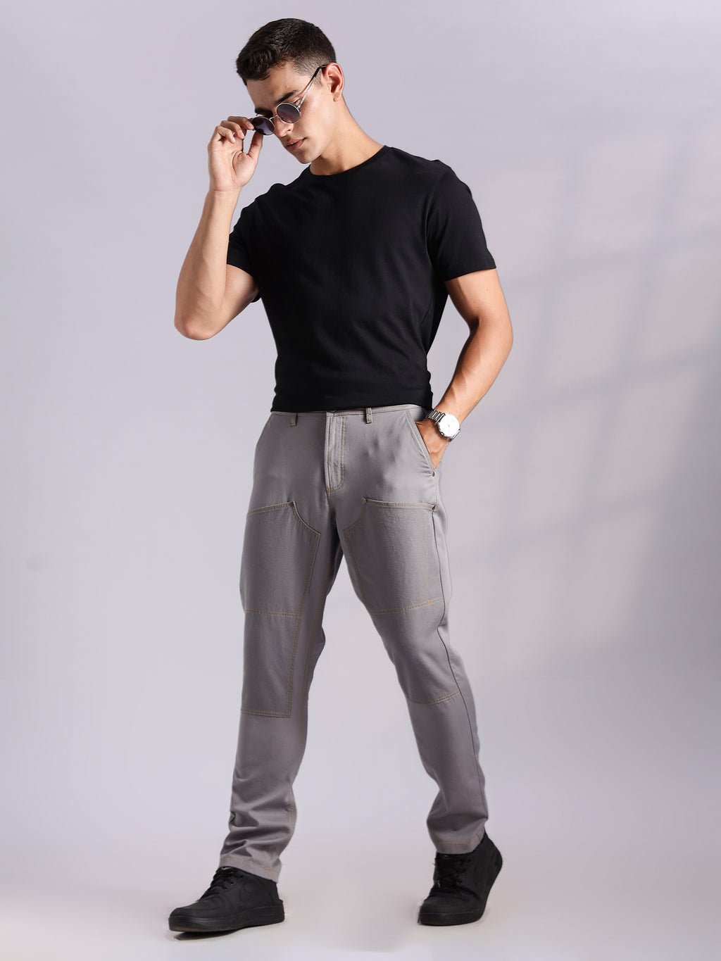 Thomas Scott Men Grey Mid-Rise Straight Fit Woven Trouser