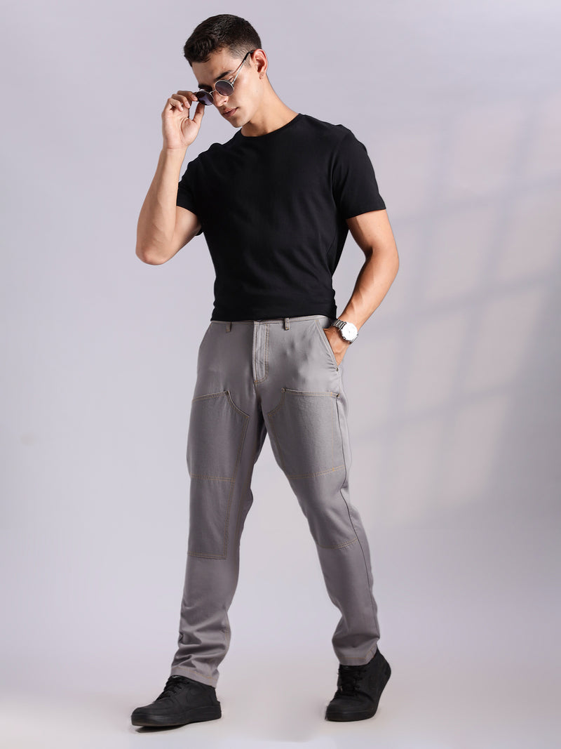 Thomas Scott Men Grey Mid-Rise Straight Fit Woven Trouser