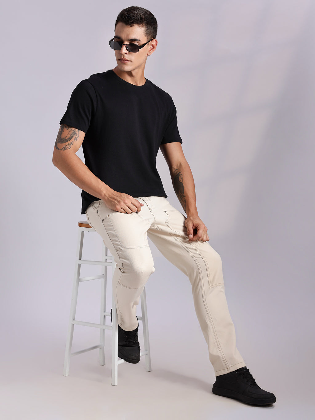 Thomas Scott Men Fawn Mid-Rise Straight Fit Woven Trouser