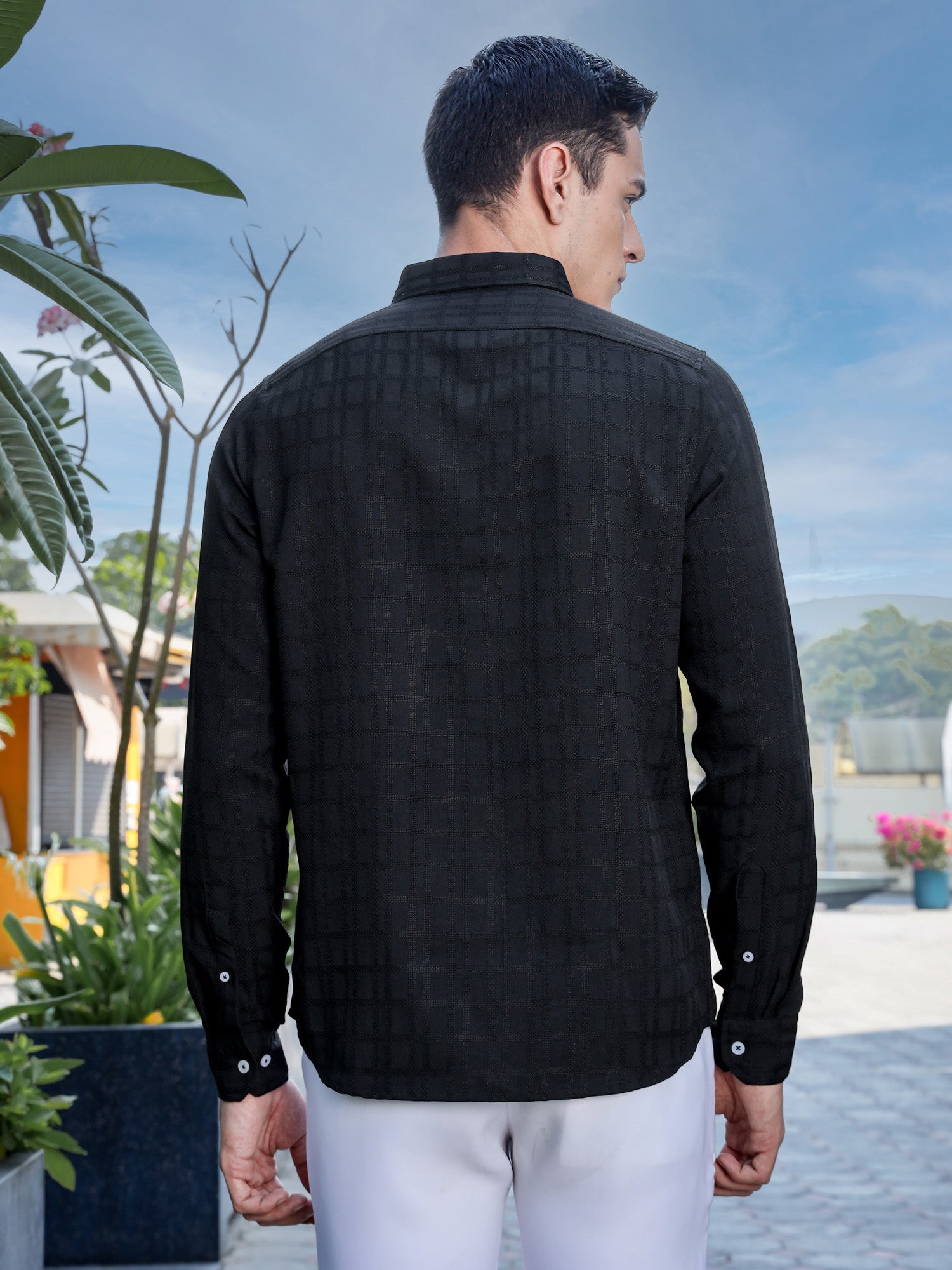 Thomas Scott Men Black Slim Fit Long Sleeves Button-Down Collar Woven Casual Shirt