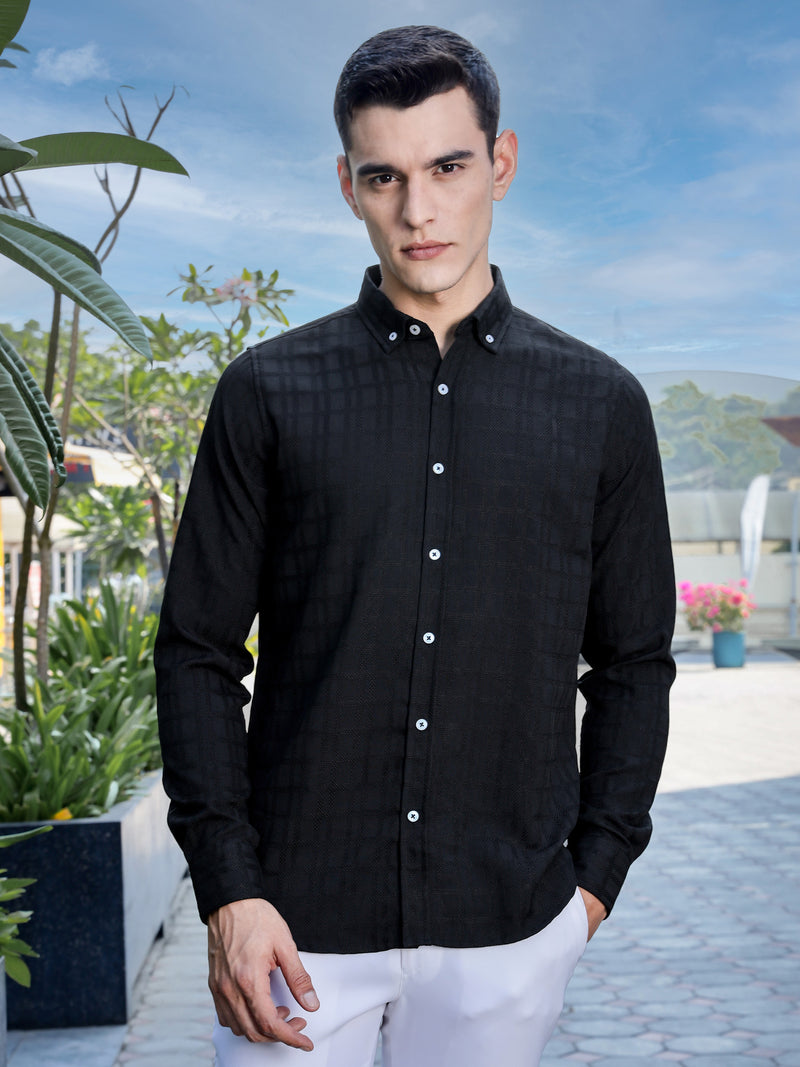 Thomas Scott Men Black Slim Fit Long Sleeves Button-Down Collar Woven Casual Shirt