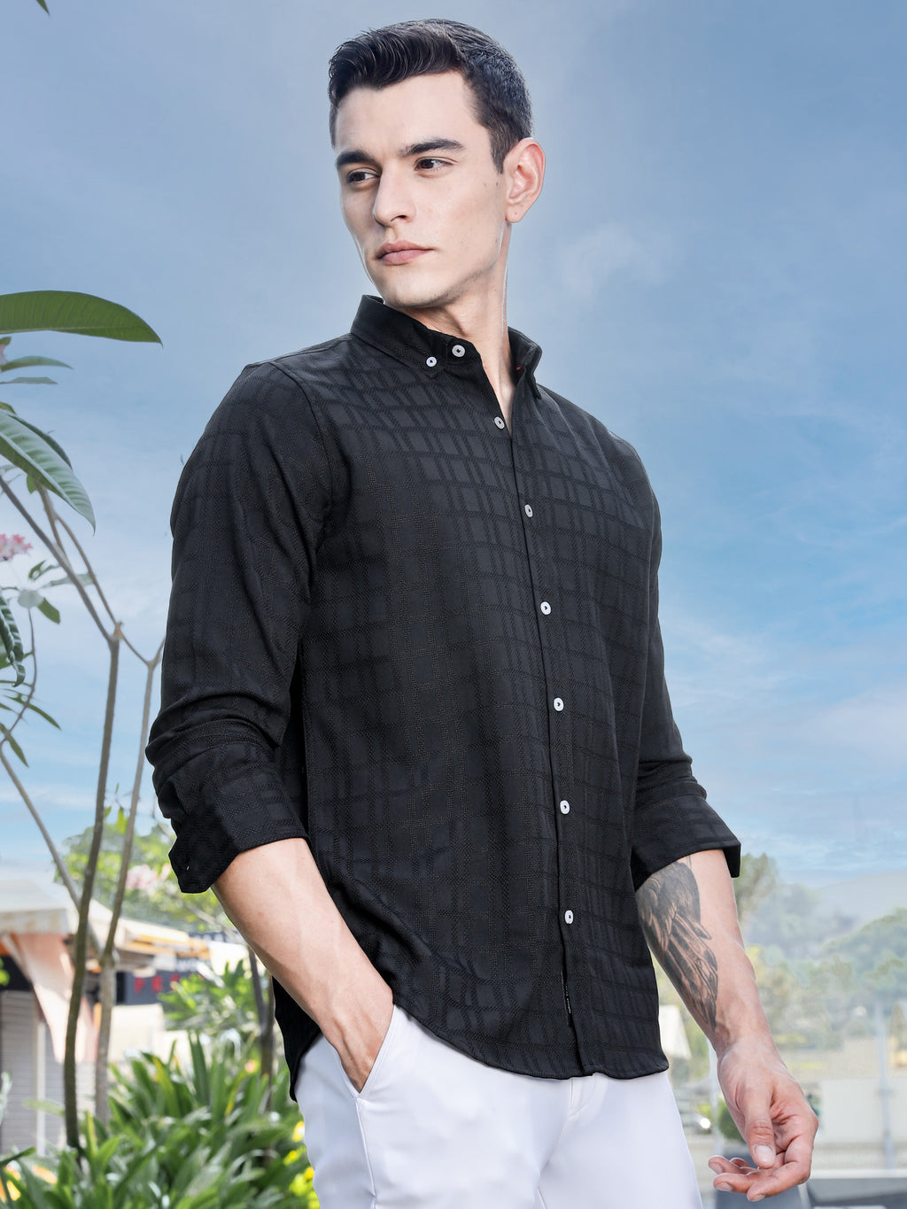Thomas Scott Men Black Slim Fit Long Sleeves Button-Down Collar Woven Casual Shirt