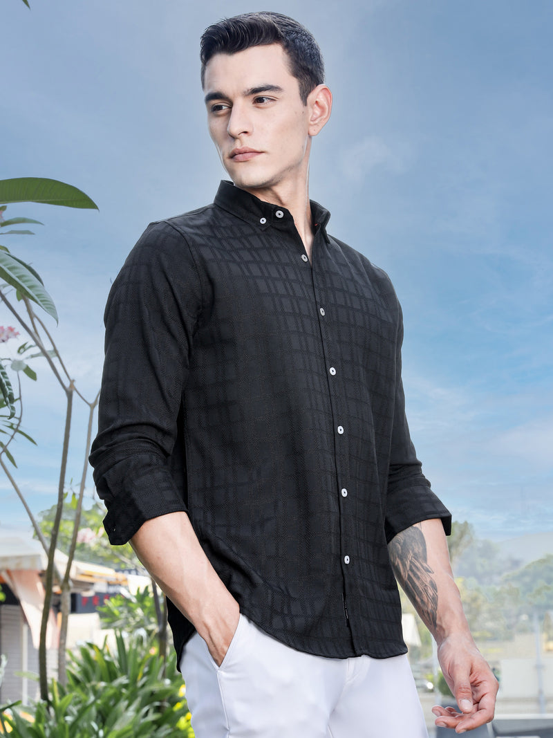 Thomas Scott Men Black Slim Fit Long Sleeves Button-Down Collar Woven Casual Shirt