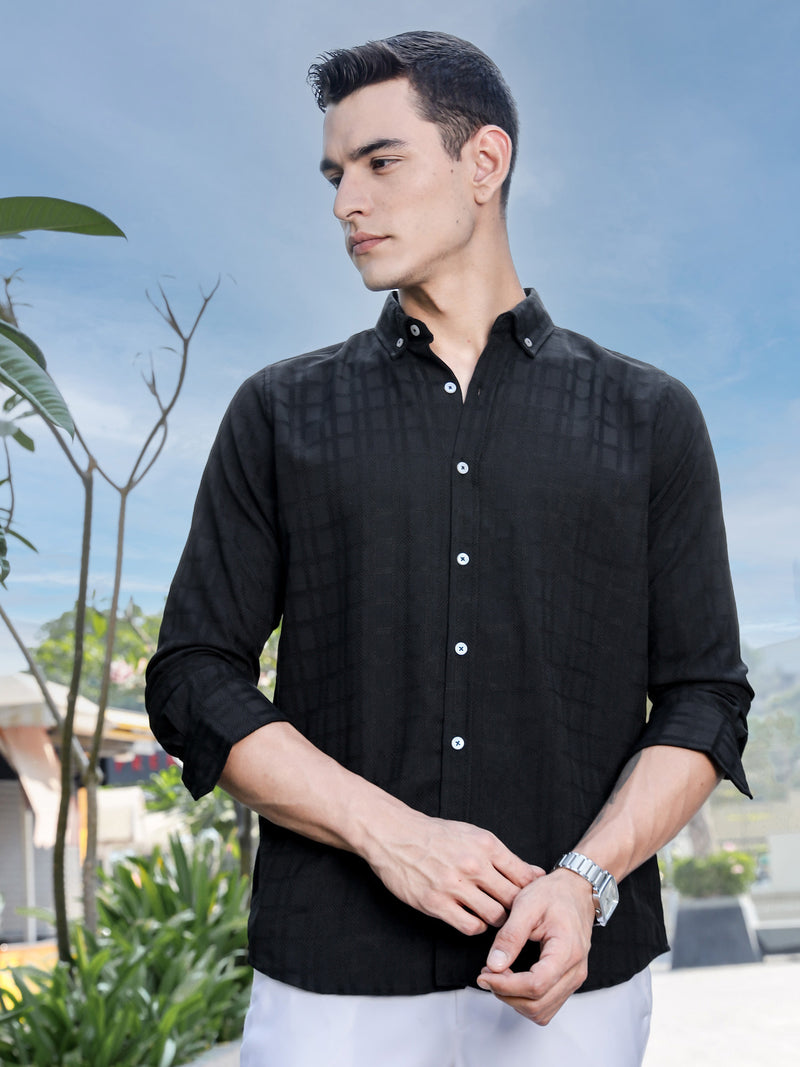 Thomas Scott Men Black Slim Fit Long Sleeves Button-Down Collar Woven Casual Shirt
