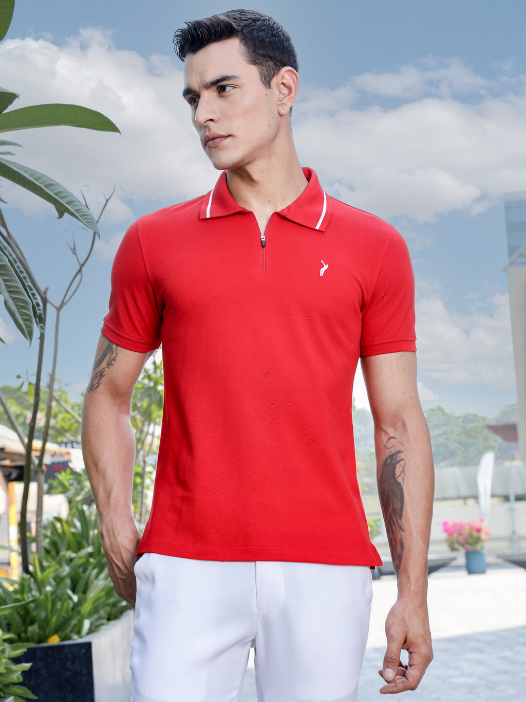 Thomas Scott Men Red Regular Fit Short Sleeve Polo Collar Knitted T-shirt