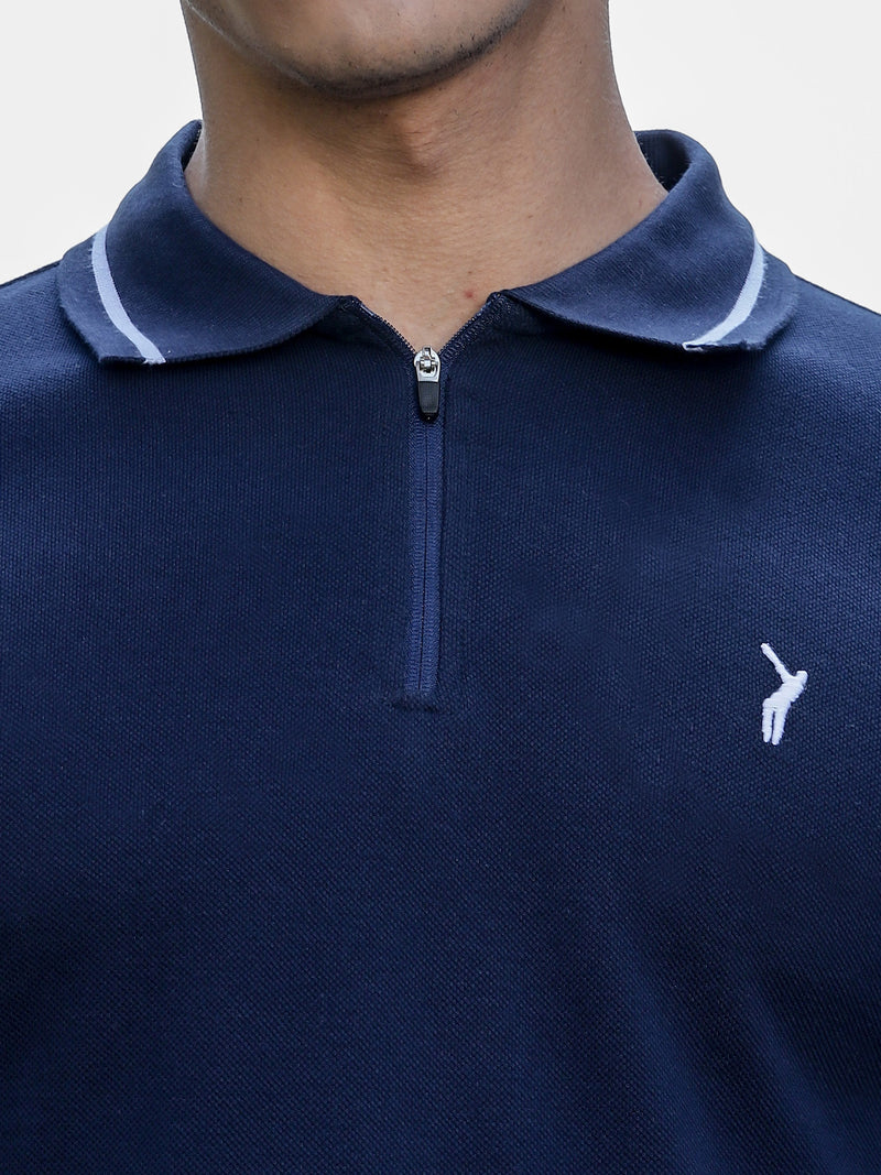 Thomas Scott Men Navy Regular Fit Short Sleeve Polo Collar Knitted T-shirt