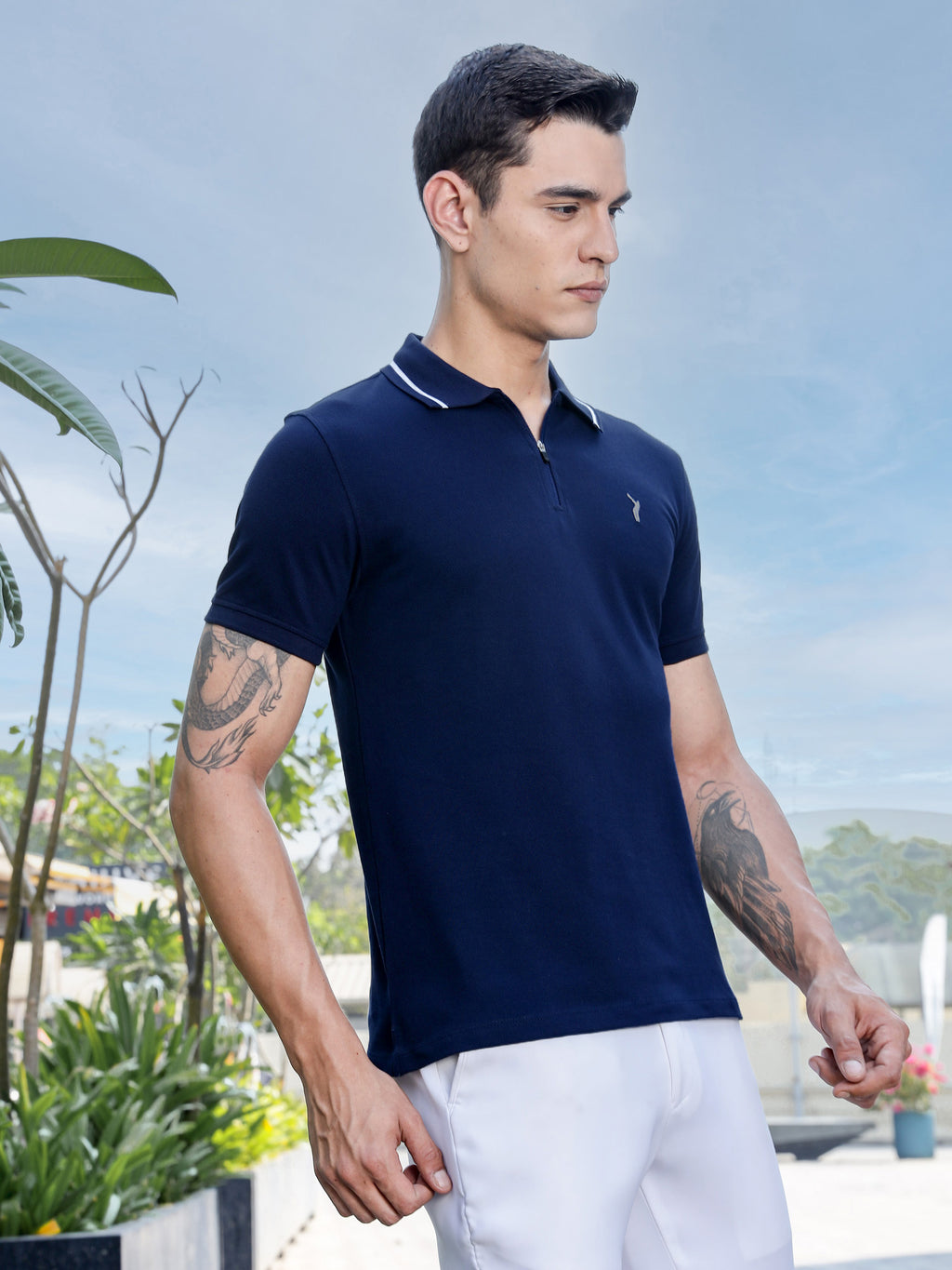Thomas Scott Men Navy Regular Fit Short Sleeve Polo Collar Knitted T-shirt