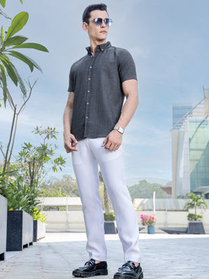 Thomas Scott Men Dk.Grey Slim Fit Short Sleeves Windowpane Checks Woven Casual Shirt