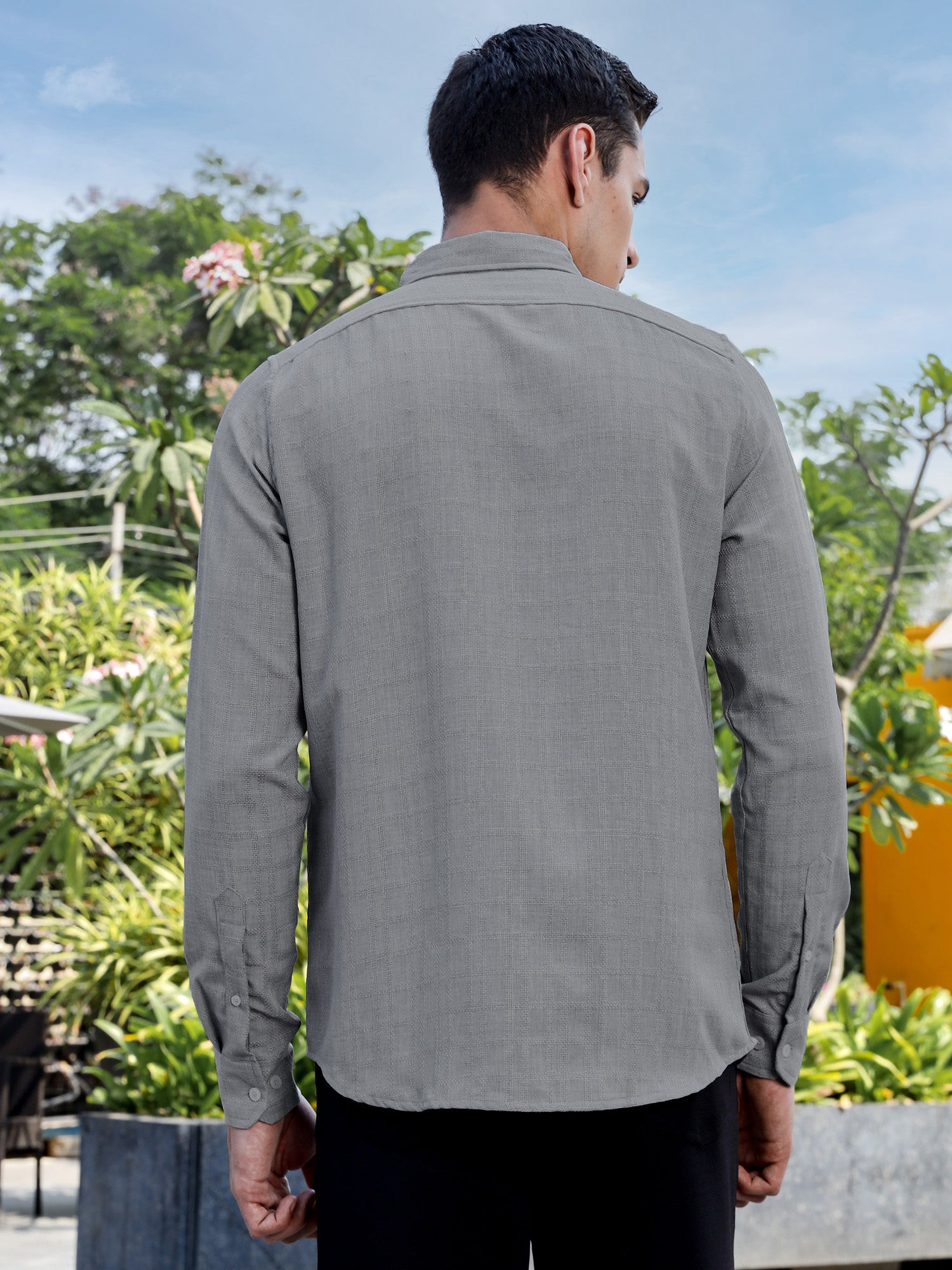 Thomas Scott Men LightGrey Slim Fit Long Sleeves Button-Down Collar Woven Casual Shirt