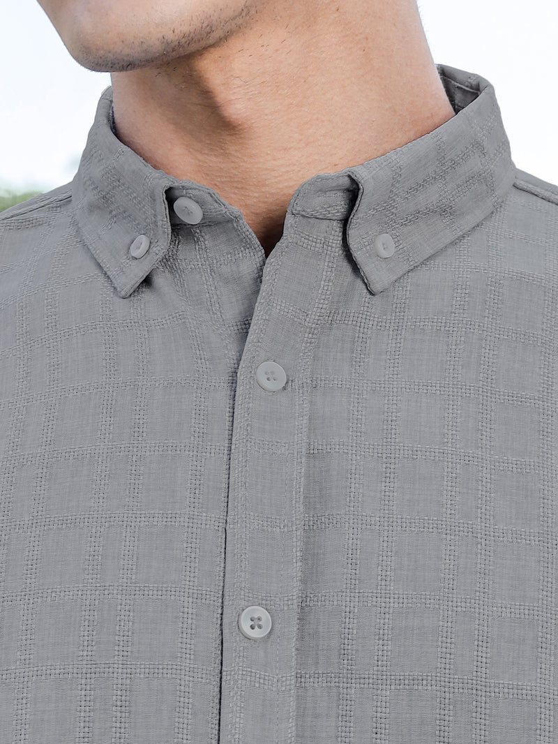 Thomas Scott Men LightGrey Slim Fit Long Sleeves Button-Down Collar Woven Casual Shirt