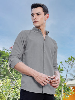 Thomas Scott Men LightGrey Slim Fit Long Sleeves Button-Down Collar Woven Casual Shirt