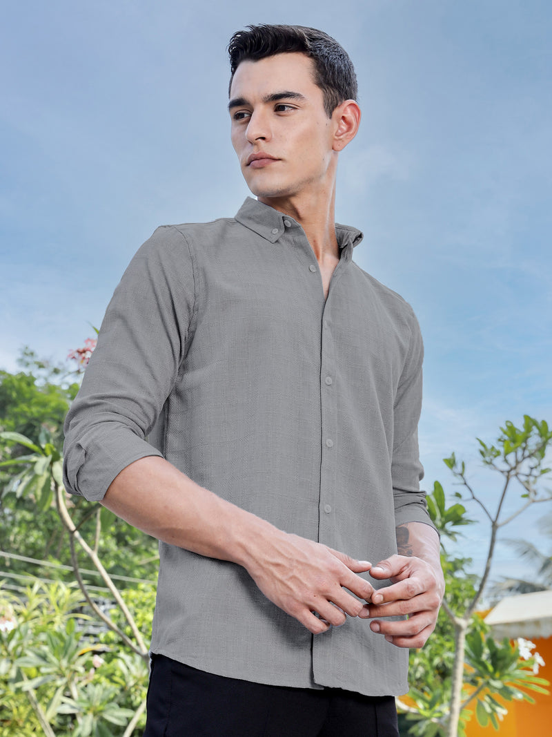 Thomas Scott Men LightGrey Slim Fit Long Sleeves Button-Down Collar Woven Casual Shirt