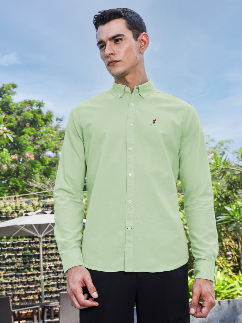 Thomas Scott Men Lt.Green Slim Fit Long Sleeves Button-Down Collar Solid Casual Shirt