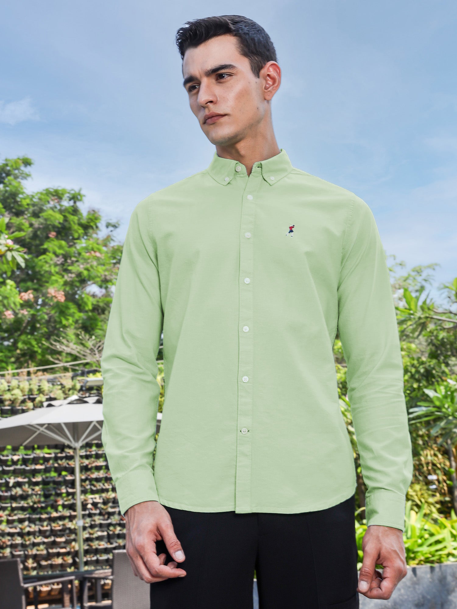 Thomas Scott Men Lt.Green Slim Fit Long Sleeves Button-Down Collar Solid Casual Shirt