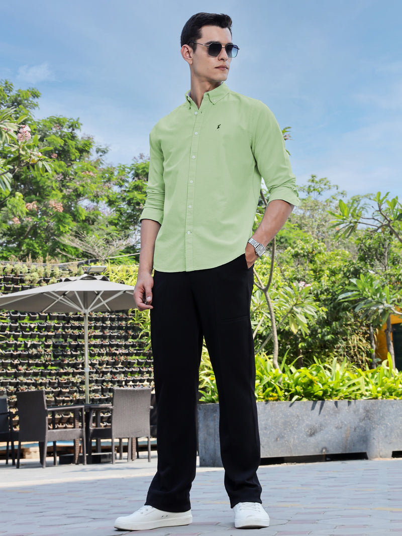 Thomas Scott Men Lt.Green Slim Fit Long Sleeves Button-Down Collar Solid Casual Shirt