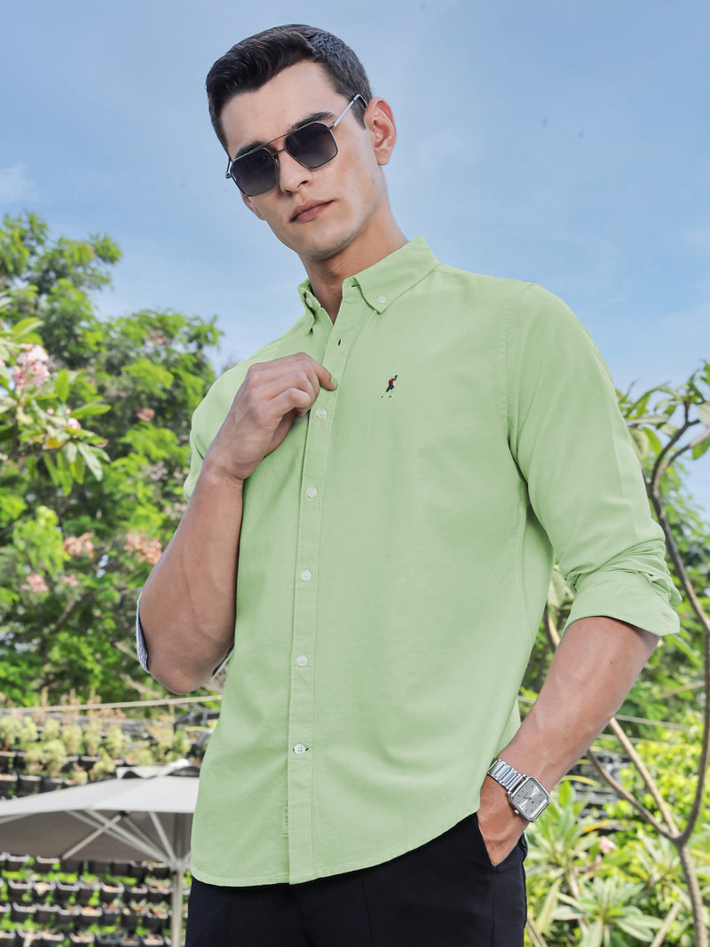 Thomas Scott Men Lt.Green Slim Fit Long Sleeves Button-Down Collar Solid Casual Shirt