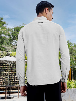 Beige Slim Fit Long Sleeves Button-Down Collar Solid Casual Shirt For Men