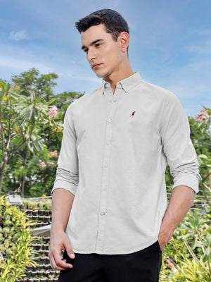 Beige Slim Fit Long Sleeves Button-Down Collar Solid Casual Shirt For Men