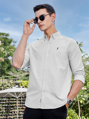Beige Slim Fit Long Sleeves Button-Down Collar Solid Casual Shirt For Men