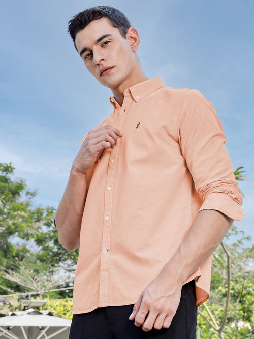 Thomas Scott Men Orange Slim Fit Long Sleeves Button-Down Collar Solid Casual Shirt