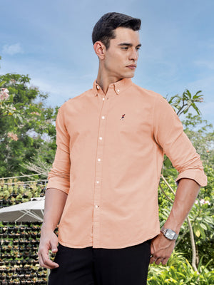 Orange Slim Fit Long Sleeves Button-Down Collar Solid Casual Shirt For Men