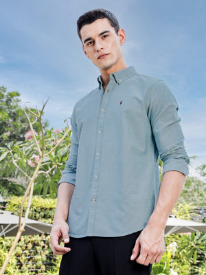 Thomas Scott Men DarkGreen Slim Fit Long Sleeves Button-Down Collar Solid Casual Shirt