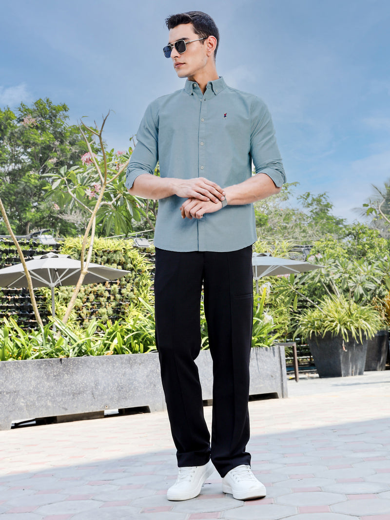Thomas Scott Men DarkGreen Slim Fit Long Sleeves Button-Down Collar Solid Casual Shirt
