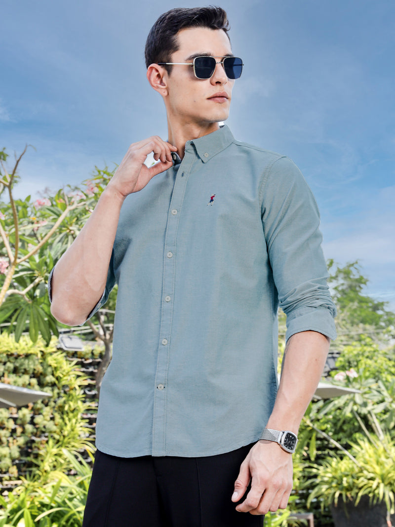 Thomas Scott Men DarkGreen Slim Fit Long Sleeves Button-Down Collar Solid Casual Shirt