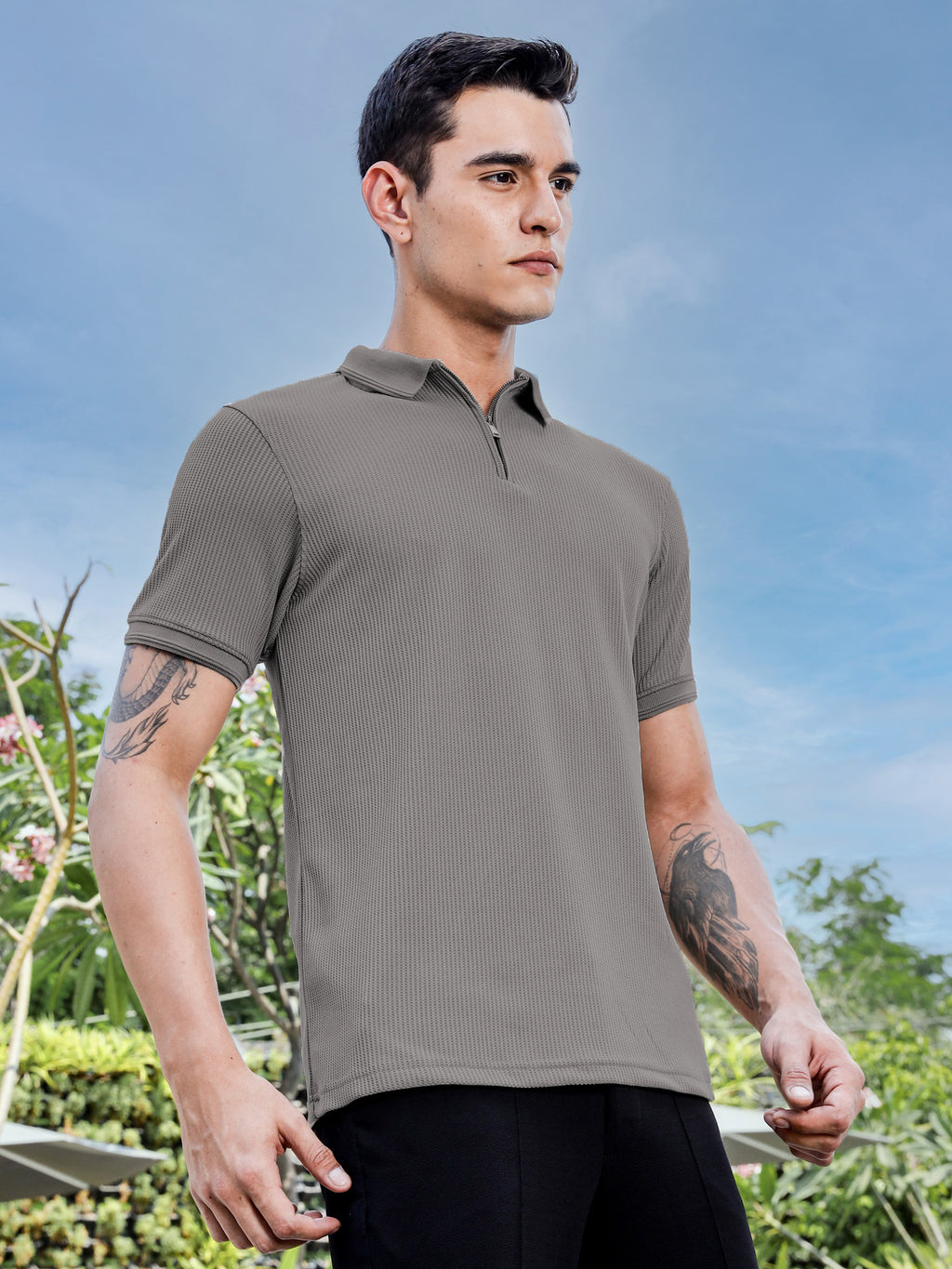 Thomas Scott Men Grey Polo Collar T-shirt